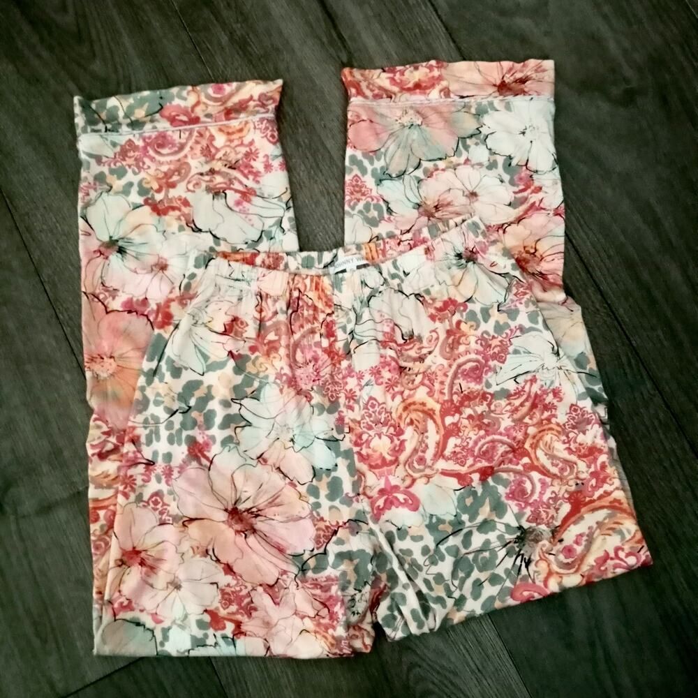 Johnny Was Lounge Pants Elastic High Waist SZ XS Floral Print Pajamas Jersey